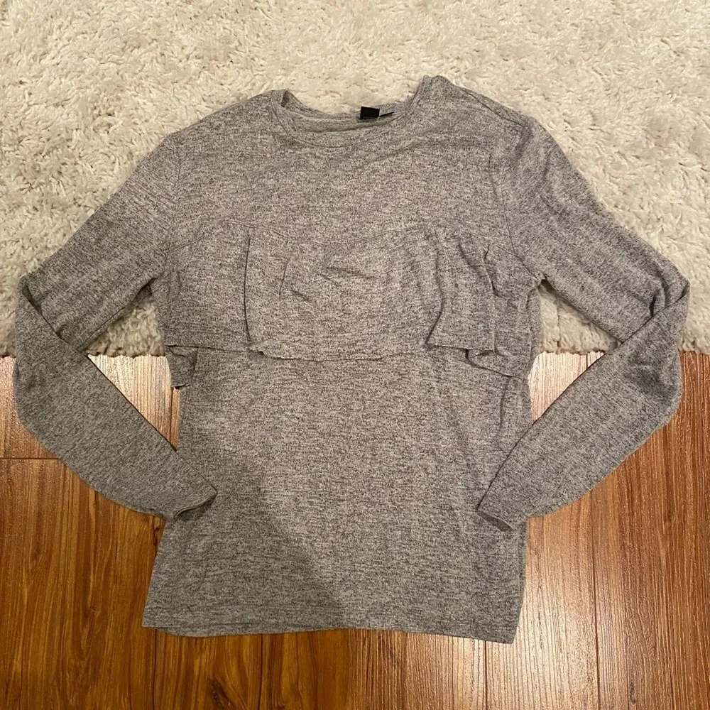 Grey ruffle long sleeve